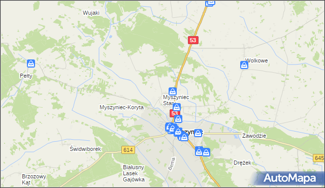 mapa Myszyniec Stary, Myszyniec Stary na mapie Targeo