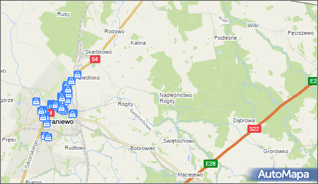 mapa Nadleśnictwo Rogity, Nadleśnictwo Rogity na mapie Targeo
