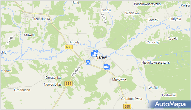 mapa Narew, Narew na mapie Targeo