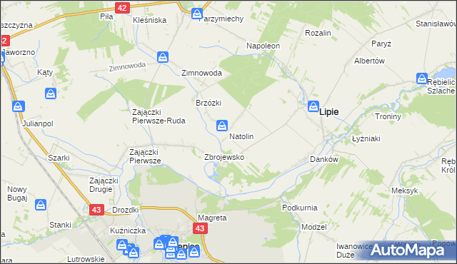 mapa Natolin gmina Lipie, Natolin gmina Lipie na mapie Targeo