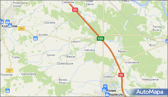 mapa Nieciecz gmina Nowe Miasteczko, Nieciecz gmina Nowe Miasteczko na mapie Targeo