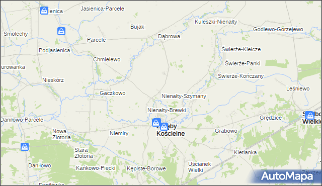 mapa Nienałty-Szymany, Nienałty-Szymany na mapie Targeo