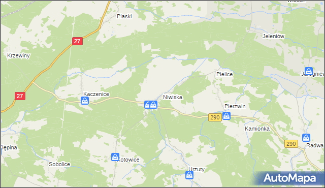 mapa Niwiska gmina Nowogród Bobrzański, Niwiska gmina Nowogród Bobrzański na mapie Targeo