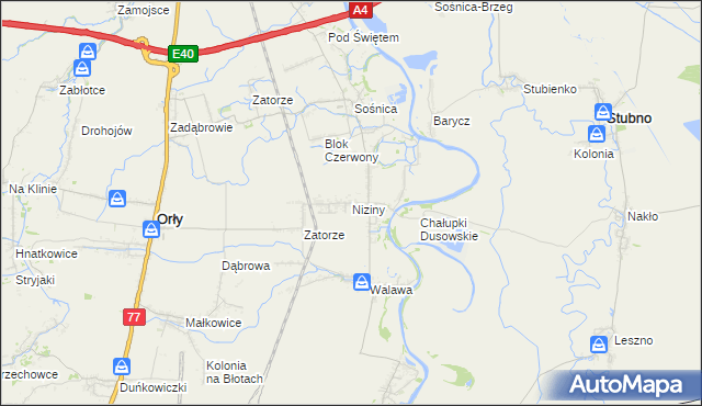 mapa Niziny gmina Orły, Niziny gmina Orły na mapie Targeo