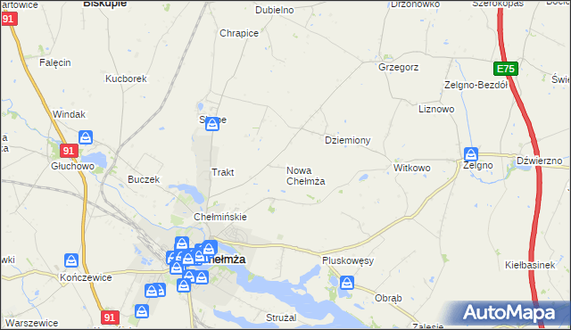 mapa Nowa Chełmża, Nowa Chełmża na mapie Targeo