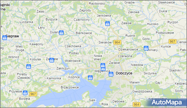 mapa Nowa Wieś gmina Dobczyce, Nowa Wieś gmina Dobczyce na mapie Targeo