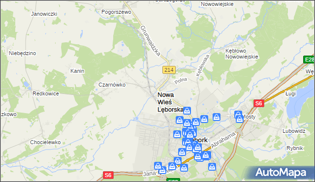 mapa Nowa Wieś Lęborska, Nowa Wieś Lęborska na mapie Targeo