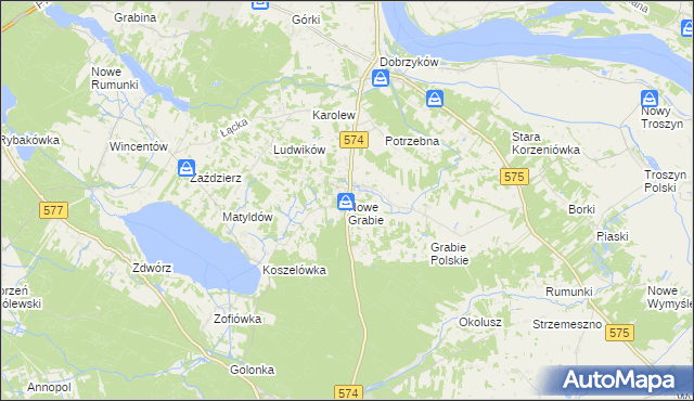 mapa Nowe Grabie gmina Gąbin, Nowe Grabie gmina Gąbin na mapie Targeo