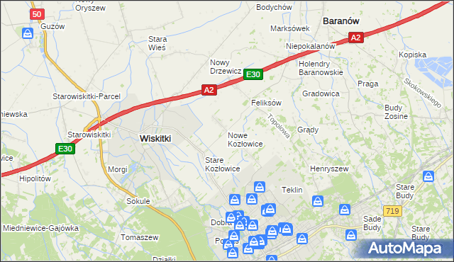 mapa Nowe Kozłowice, Nowe Kozłowice na mapie Targeo