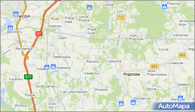mapa Nowe Racibory gmina Tarczyn, Nowe Racibory gmina Tarczyn na mapie Targeo