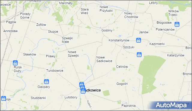 mapa Nowe Sadkowice, Nowe Sadkowice na mapie Targeo