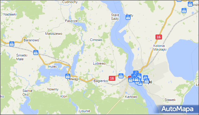 mapa Nowe Sady gmina Mikołajki, Nowe Sady gmina Mikołajki na mapie Targeo