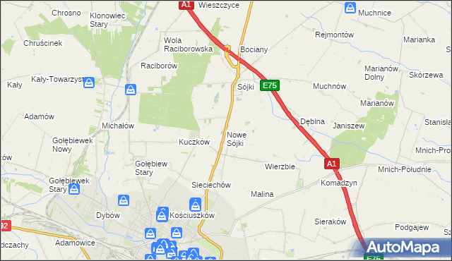 mapa Nowe Sójki, Nowe Sójki na mapie Targeo