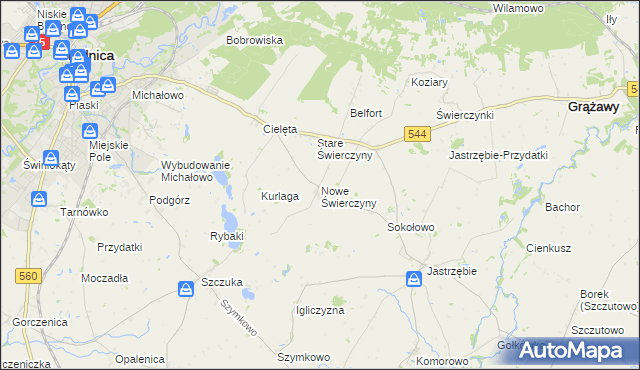 mapa Nowe Świerczyny, Nowe Świerczyny na mapie Targeo