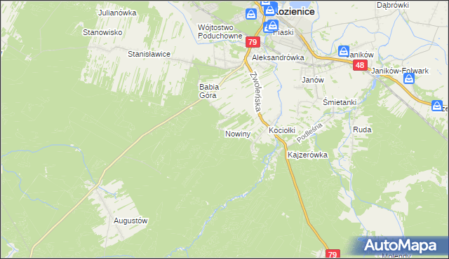mapa Nowiny gmina Kozienice, Nowiny gmina Kozienice na mapie Targeo