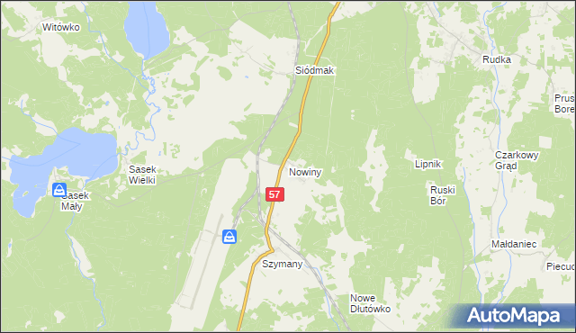 mapa Nowiny gmina Szczytno, Nowiny gmina Szczytno na mapie Targeo