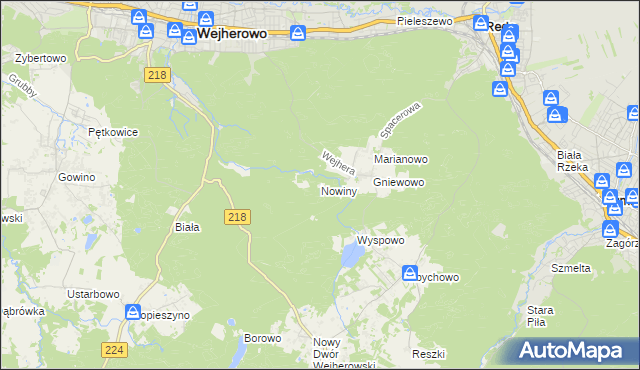 mapa Nowiny gmina Wejherowo, Nowiny gmina Wejherowo na mapie Targeo