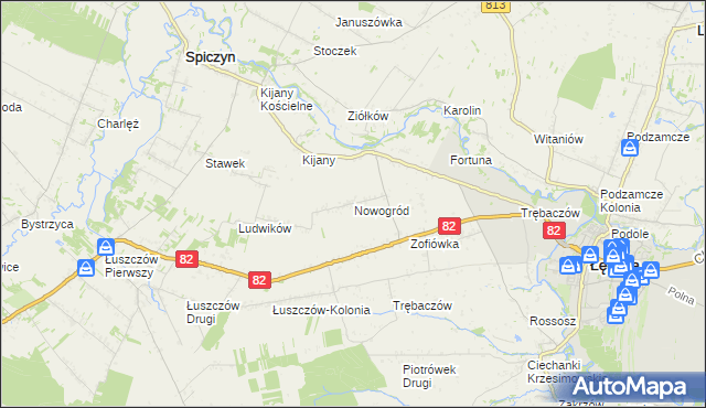 mapa Nowogród gmina Łęczna, Nowogród gmina Łęczna na mapie Targeo