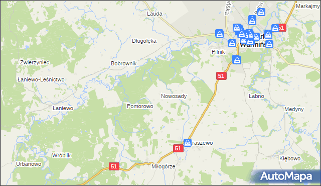 mapa Nowosady gmina Lidzbark Warmiński, Nowosady gmina Lidzbark Warmiński na mapie Targeo