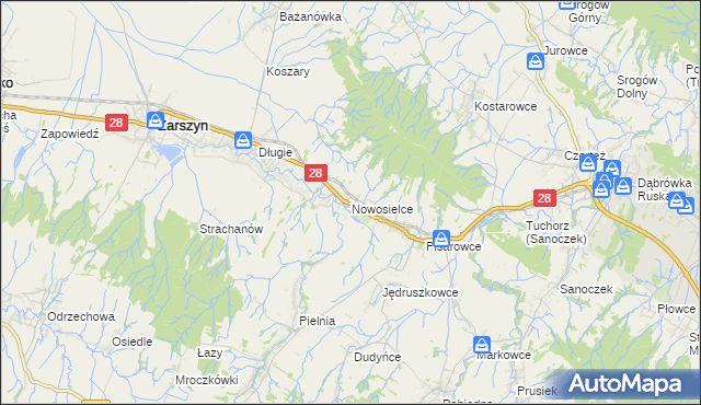 mapa Nowosielce gmina Zarszyn, Nowosielce gmina Zarszyn na mapie Targeo