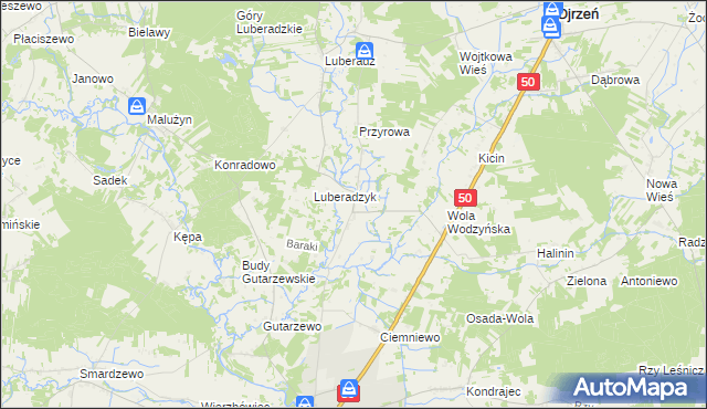 mapa Obrąb gmina Ojrzeń, Obrąb gmina Ojrzeń na mapie Targeo