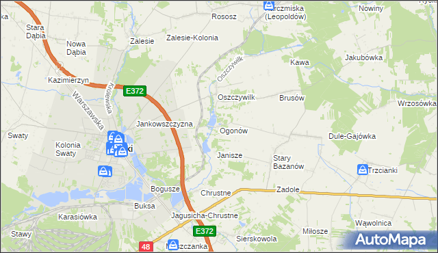mapa Ogonów gmina Ryki, Ogonów gmina Ryki na mapie Targeo