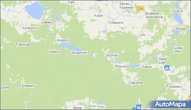 mapa Okoniny gmina Kaliska, Okoniny gmina Kaliska na mapie Targeo