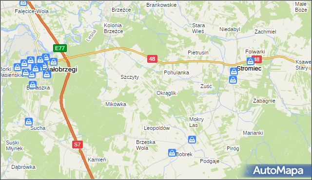 mapa Okrąglik gmina Białobrzegi, Okrąglik gmina Białobrzegi na mapie Targeo