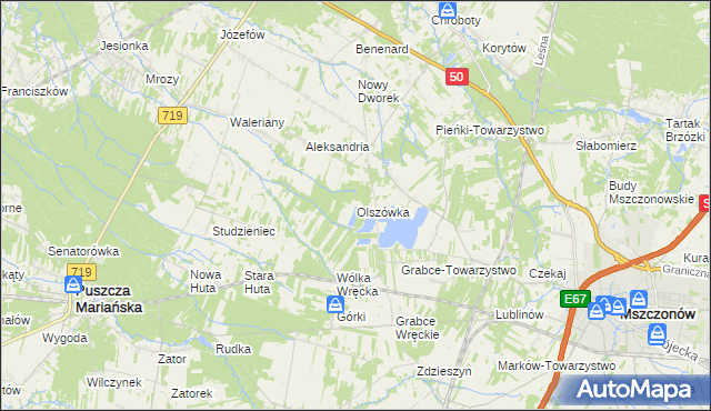 mapa Olszówka gmina Mszczonów, Olszówka gmina Mszczonów na mapie Targeo