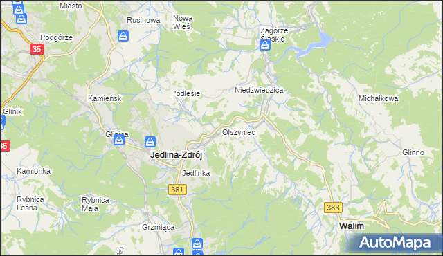 mapa Olszyniec gmina Walim, Olszyniec gmina Walim na mapie Targeo