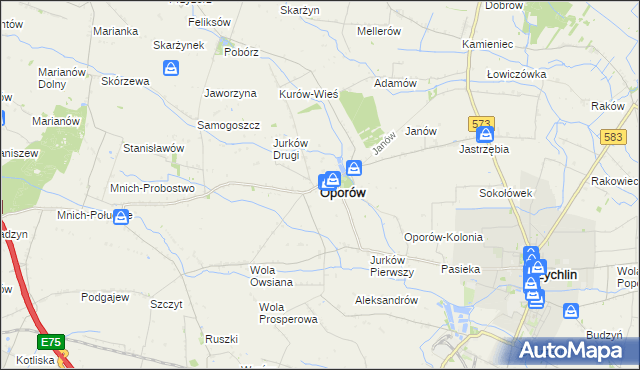 mapa Oporów powiat kutnowski, Oporów powiat kutnowski na mapie Targeo