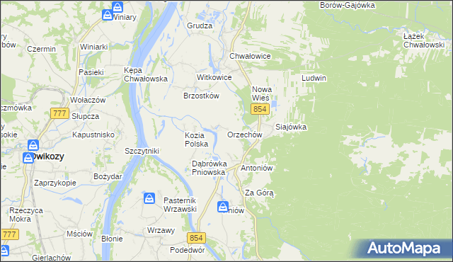 mapa Orzechów gmina Radomyśl nad Sanem, Orzechów gmina Radomyśl nad Sanem na mapie Targeo