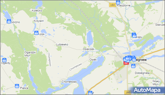 mapa Osieczek gmina Dobiegniew, Osieczek gmina Dobiegniew na mapie Targeo