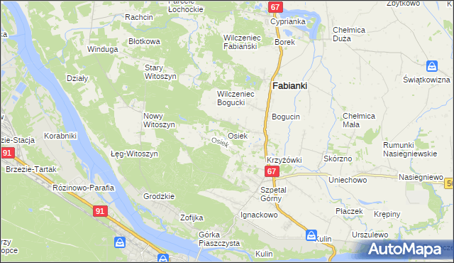 mapa Osiek gmina Fabianki, Osiek gmina Fabianki na mapie Targeo