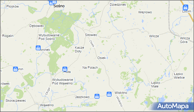 mapa Osiek gmina Koronowo, Osiek gmina Koronowo na mapie Targeo