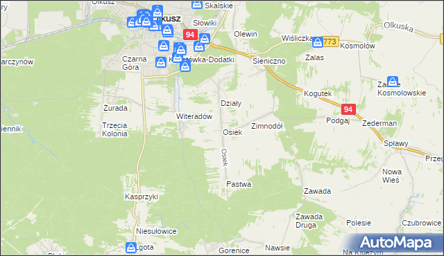 mapa Osiek gmina Olkusz, Osiek gmina Olkusz na mapie Targeo