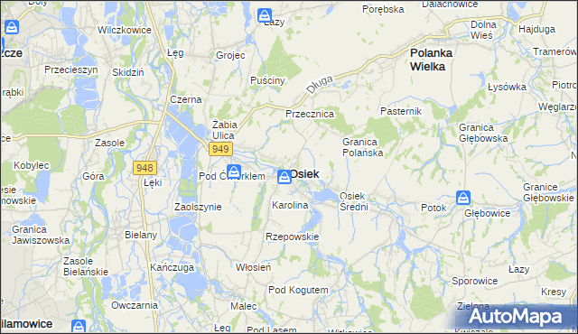 mapa Osiek powiat oświęcimski, Osiek powiat oświęcimski na mapie Targeo
