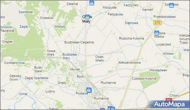 mapa Osiek Wielki gmina Osiek Mały, Osiek Wielki gmina Osiek Mały na mapie Targeo