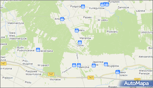 mapa Osinki gmina Rzeczniów, Osinki gmina Rzeczniów na mapie Targeo