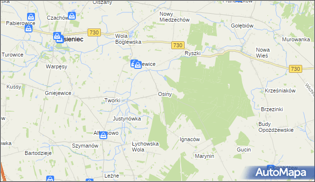 mapa Osiny gmina Jasieniec, Osiny gmina Jasieniec na mapie Targeo