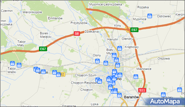 mapa Osiny gmina Kępno, Osiny gmina Kępno na mapie Targeo