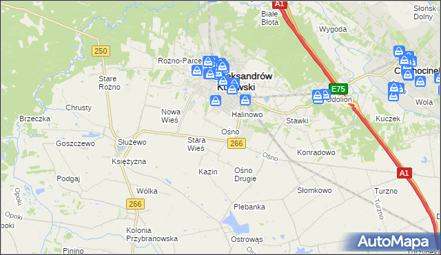 mapa Ośno gmina Aleksandrów Kujawski, Ośno gmina Aleksandrów Kujawski na mapie Targeo