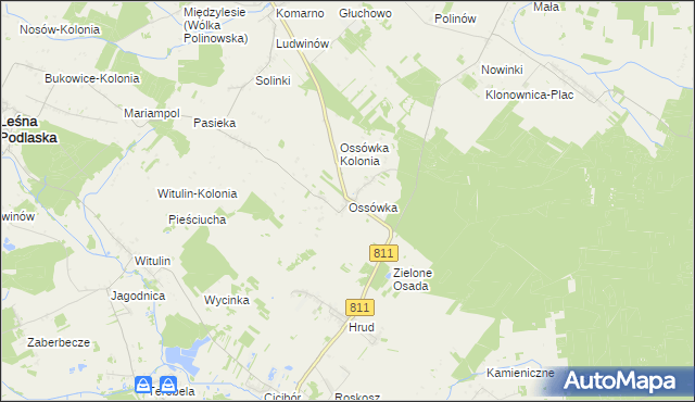 mapa Ossówka gmina Leśna Podlaska, Ossówka gmina Leśna Podlaska na mapie Targeo