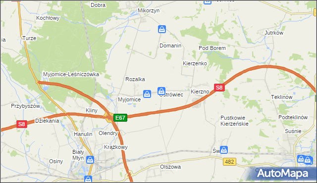mapa Ostrówiec gmina Kępno, Ostrówiec gmina Kępno na mapie Targeo