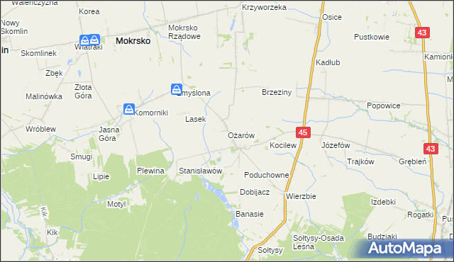 mapa Ożarów gmina Mokrsko, Ożarów gmina Mokrsko na mapie Targeo