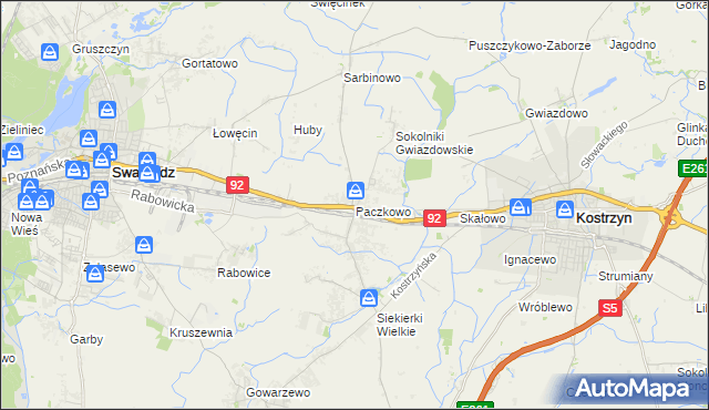 mapa Paczkowo gmina Swarzędz, Paczkowo gmina Swarzędz na mapie Targeo