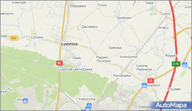 mapa Papowo Toruńskie, Papowo Toruńskie na mapie Targeo