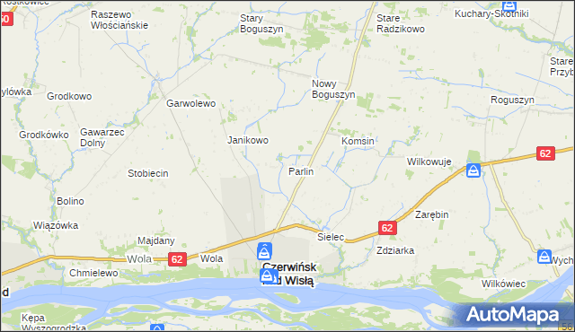 mapa Parlin gmina Czerwińsk nad Wisłą, Parlin gmina Czerwińsk nad Wisłą na mapie Targeo
