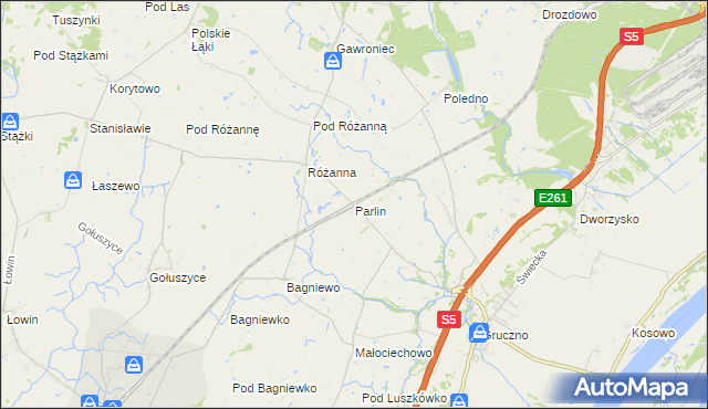 mapa Parlin gmina Pruszcz, Parlin gmina Pruszcz na mapie Targeo