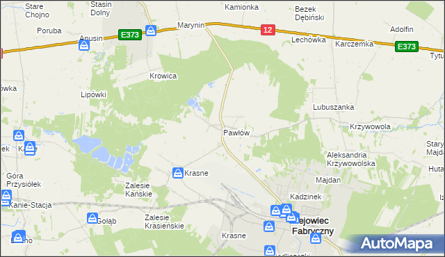 mapa Pawłów gmina Rejowiec Fabryczny, Pawłów gmina Rejowiec Fabryczny na mapie Targeo